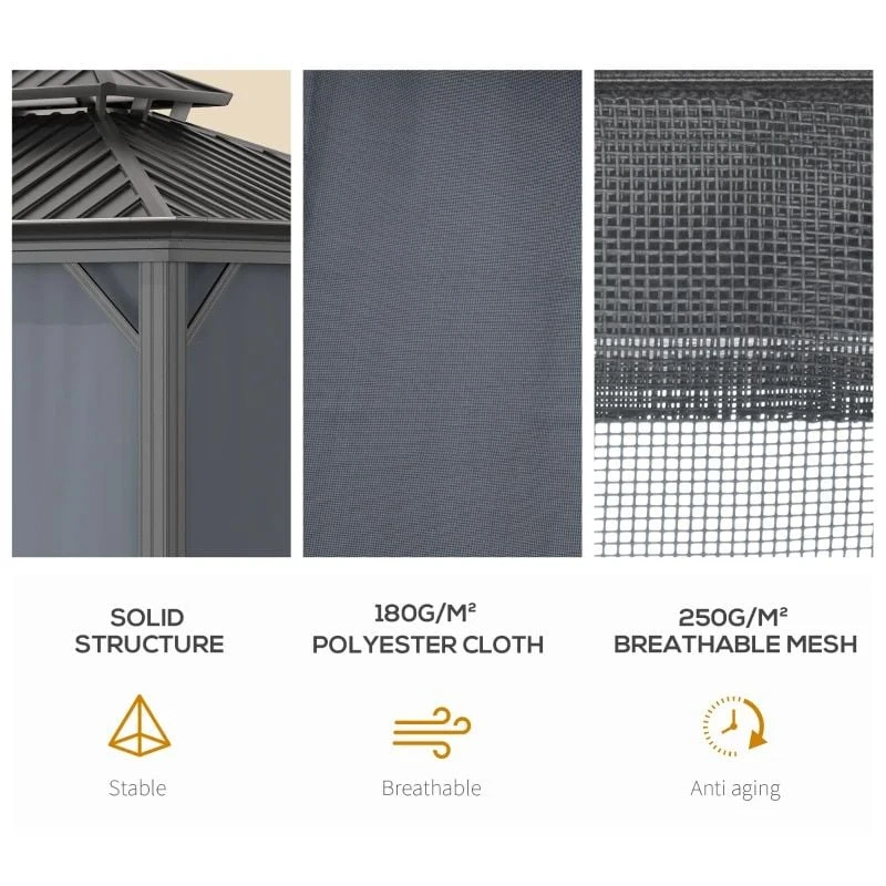 Outsunny 2 Tier Hardtop Gazebo With Curtains And Nets 3000x3700mm - Grey - 84C-204V02CG 10 Outsunny 2 Tier Hardtop Gazebo With Curtains And Nets 3000x3700mm - Grey - 84C-204V02CG - Image 10