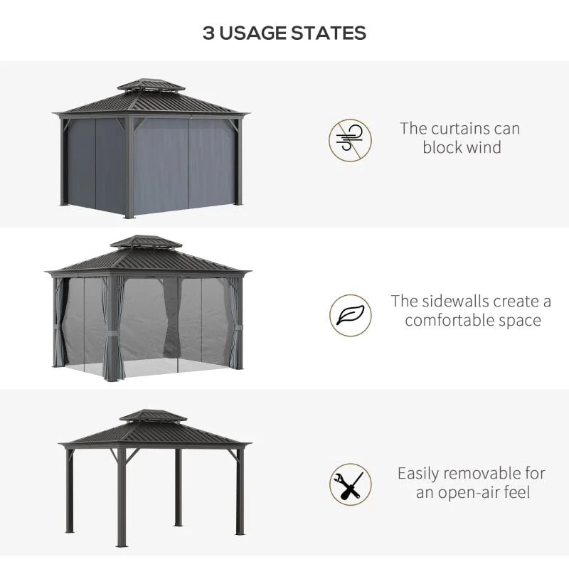 Outsunny 2 Tier Hardtop Gazebo With Curtains And Nets 3000x3700mm - Grey - 84C-204V02CG 9 Outsunny 2 Tier Hardtop Gazebo With Curtains And Nets 3000x3700mm - Grey - 84C-204V02CG - Image 9