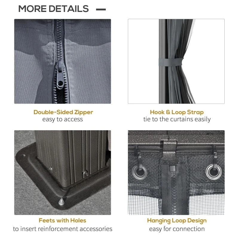 Outsunny 2 Tier Hardtop Gazebo With Curtains And Nets 3000x3700mm - Grey - 84C-204V02CG 7 Outsunny 2 Tier Hardtop Gazebo With Curtains And Nets 3000x3700mm - Grey - 84C-204V02CG - Image 7