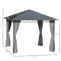 Outsunny Hardtop Garden Gazebo With Curtains 3000x3000mm - Grey - 84C-212 -OUTSUNNY Sales Shop outsunny 84c 212 2