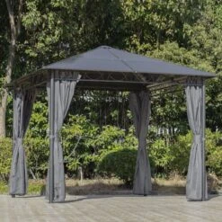 Outsunny Hardtop Garden Gazebo With Curtains 3000x3000mm - Grey - 84C-212