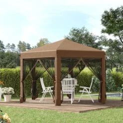 Outsunny Pop-up Hexagon Gazebo With Mesh Sidewalls 3200x3200mm - Brown - 84C-227BN