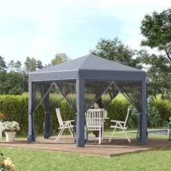 Outsunny Pop-up Hexagon Gazebo With Mesh Sidewalls 3200x3200mm - Grey - 84C-227CG
