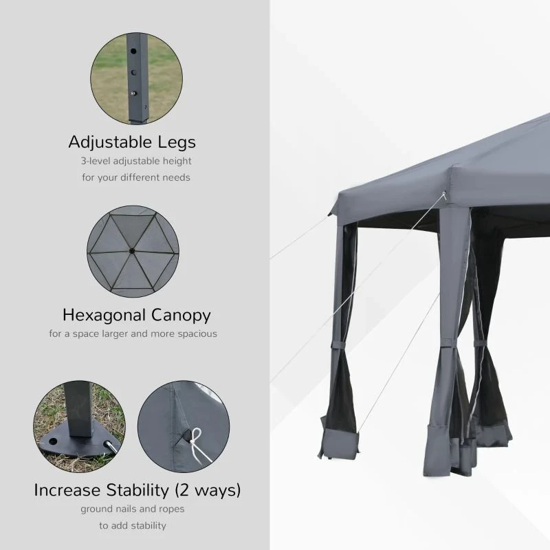 Outsunny Pop-up Hexagon Gazebo With Mesh Sidewalls 3200x3200mm - Grey - 84C-227CG 10 Outsunny Pop-up Hexagon Gazebo With Mesh Sidewalls 3200x3200mm - Grey - 84C-227CG - Image 10