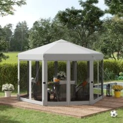 Outsunny Pop-up Hexagon Gazebo With Mesh Sidewalls 3200x3200mm - Light Grey - 84C-227LG
