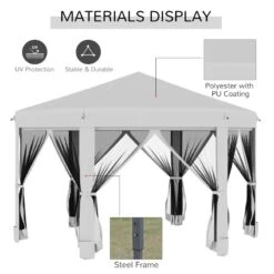 Outsunny Pop-up Hexagon Gazebo With Mesh Sidewalls 3200x3200mm - Light Grey - 84C-227LG -OUTSUNNY Sales Shop outsunny 84c 227lg 3