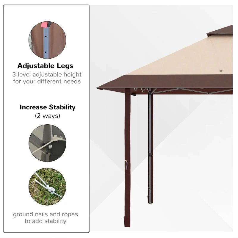 Outsunny 2 Tier Pop-Up Garden Gazebo With Carry Bag 4000x4000mm - Coffee- 84C-229V01CF 7 Outsunny 2 Tier Pop-Up Garden Gazebo With Carry Bag 4000x4000mm - Coffee- 84C-229V01CF - Image 7