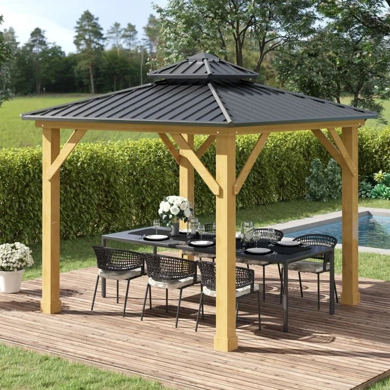 Outsunny Hardtop Garden Gazebo With Wooden Frame 3000x3000m - Grey - 84C-253GY 10 Outsunny Hardtop Garden Gazebo With Wooden Frame 3000x3000m - Grey - 84C-253GY - Image 10