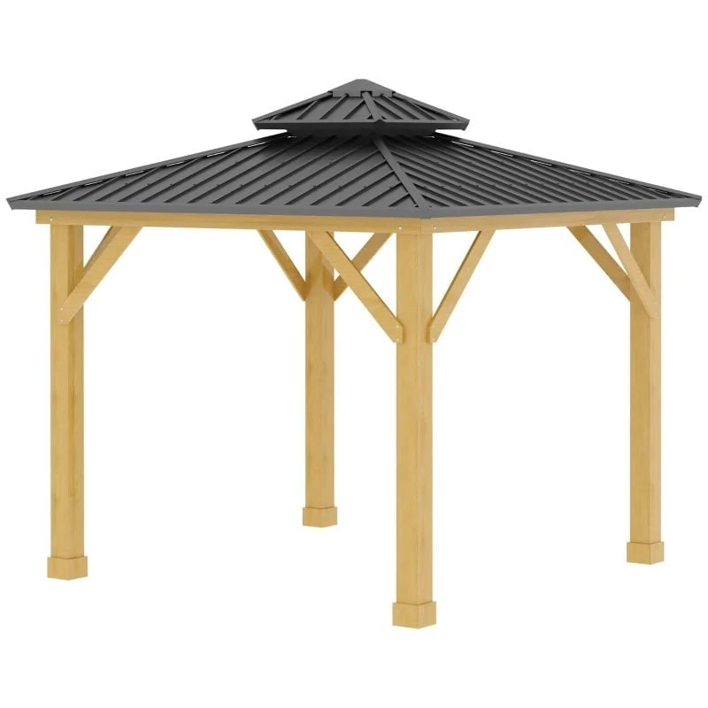 Outsunny Hardtop Garden Gazebo With Wooden Frame 3000x3000m - Grey - 84C-253GY 2 Outsunny Hardtop Garden Gazebo With Wooden Frame 3000x3000m - Grey - 84C-253GY - Image 2