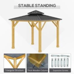 Outsunny Hardtop Garden Gazebo With Wooden Frame 3000x3000m - Grey - 84C-253GY 16 Outsunny Hardtop Garden Gazebo With Wooden Frame 3000x3000m - Grey - 84C-253GY -OUTSUNNY Sales Shop outsunny 84c 253gy 4
