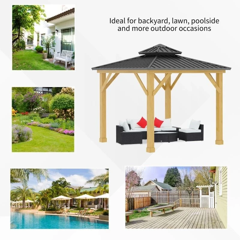 Outsunny Hardtop Garden Gazebo With Wooden Frame 3000x3000m - Grey - 84C-253GY 5 Outsunny Hardtop Garden Gazebo With Wooden Frame 3000x3000m - Grey - 84C-253GY - Image 5