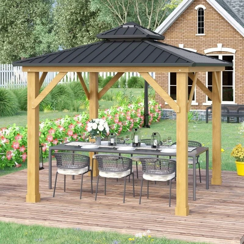 Outsunny Hardtop Garden Gazebo With Wooden Frame 3000x3000m - Grey - 84C-253GY 1 Outsunny Hardtop Garden Gazebo With Wooden Frame 3000x3000m - Grey - 84C-253GY
