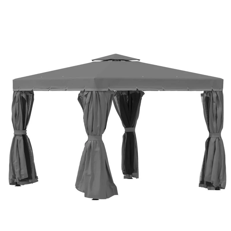 Outsunny 2 Tier Garden Gazebo With Curtains And Nets 3000x3000mm - Dark Grey - 84C-269LG 10 Outsunny 2 Tier Garden Gazebo With Curtains And Nets 3000x3000mm - Dark Grey - 84C-269LG - Image 10