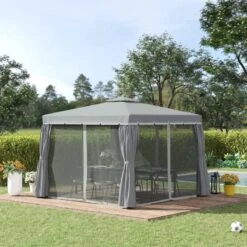 Outsunny 2 Tier Garden Gazebo With Curtains And Nets 3000x3000mm - Dark Grey - 84C-269LG