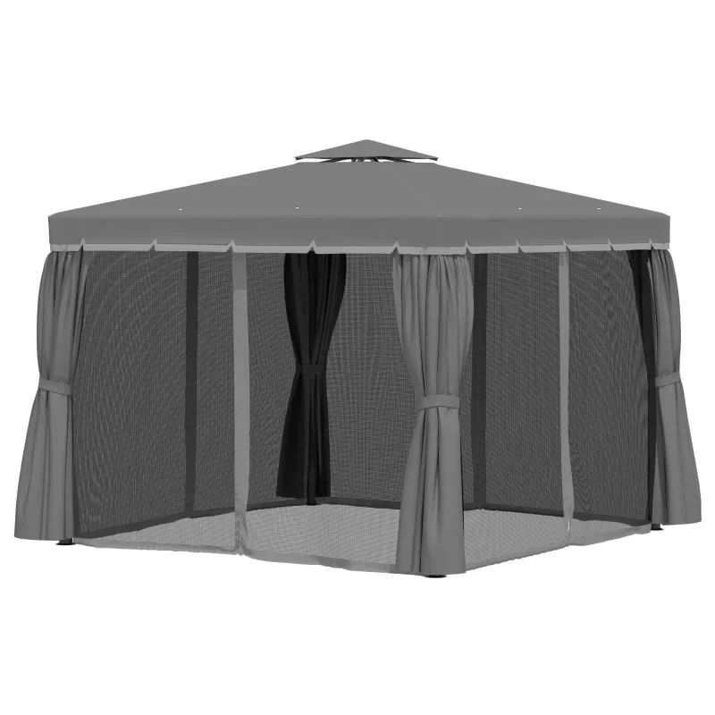 Outsunny 2 Tier Garden Gazebo With Curtains And Nets 3000x3000mm - Dark Grey - 84C-269LG 2 Outsunny 2 Tier Garden Gazebo With Curtains And Nets 3000x3000mm - Dark Grey - 84C-269LG - Image 2