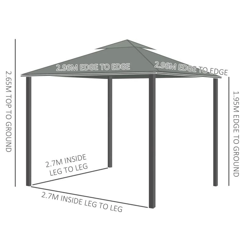 Outsunny 2 Tier Garden Gazebo With Curtains And Nets 3000x3000mm - Dark Grey - 84C-269LG 9 Outsunny 2 Tier Garden Gazebo With Curtains And Nets 3000x3000mm - Dark Grey - 84C-269LG - Image 9