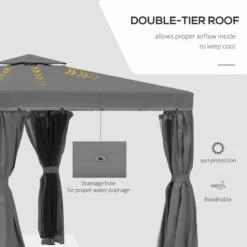 Outsunny 2 Tier Garden Gazebo With Curtains And Nets 3000x3000mm - Dark Grey - 84C-269LG 17 Outsunny 2 Tier Garden Gazebo With Curtains And Nets 3000x3000mm - Dark Grey - 84C-269LG -OUTSUNNY Sales Shop outsunny 84c 269lg 3