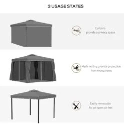Outsunny 2 Tier Garden Gazebo With Curtains And Nets 3000x3000mm - Dark Grey - 84C-269LG 15 Outsunny 2 Tier Garden Gazebo With Curtains And Nets 3000x3000mm - Dark Grey - 84C-269LG -OUTSUNNY Sales Shop outsunny 84c 269lg 5