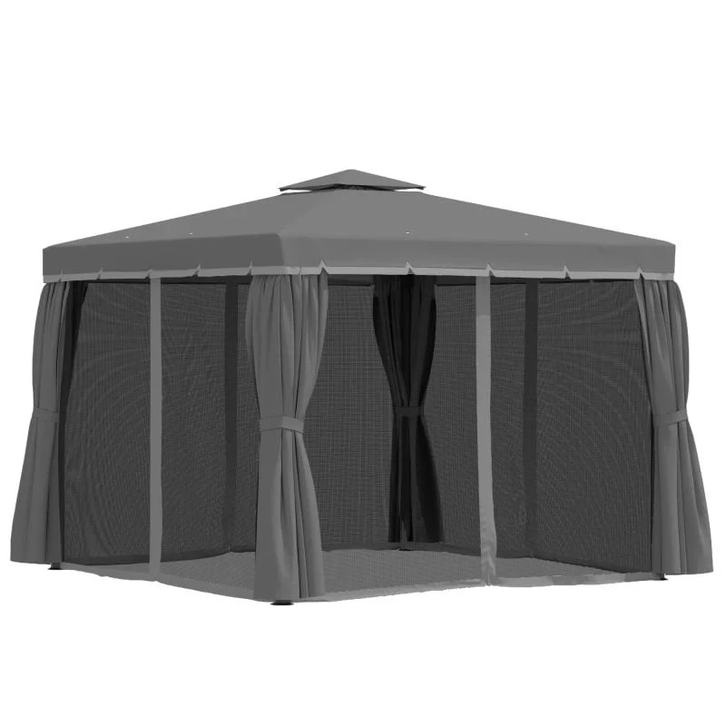 Outsunny 2 Tier Garden Gazebo With Curtains And Nets 3000x3000mm - Dark Grey - 84C-269LG 5 Outsunny 2 Tier Garden Gazebo With Curtains And Nets 3000x3000mm - Dark Grey - 84C-269LG - Image 5