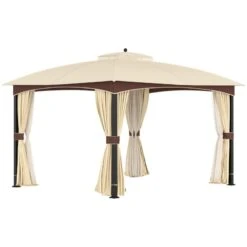 Outsunny 2 Tier Garden Gazebo With Curtains And Nets 3000x4000mm - Khaki/Brown - 84C-270 -OUTSUNNY Sales Shop outsunny 84c 270