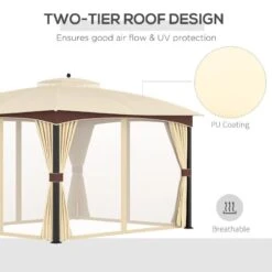 Outsunny 2 Tier Garden Gazebo With Curtains And Nets 3000x4000mm - Khaki/Brown - 84C-270 -OUTSUNNY Sales Shop outsunny 84c 270 3