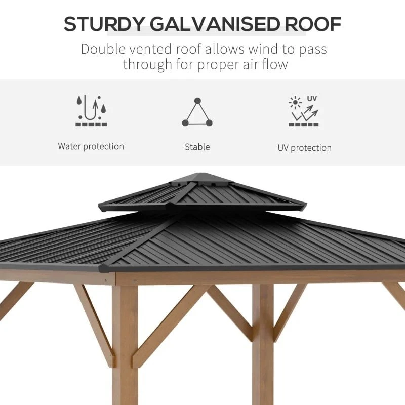 Outsunny Hardtop Garden Gazebo With Wooden Frame 3500x3500m - Grey - 84C-273 8 Outsunny Hardtop Garden Gazebo With Wooden Frame 3500x3500m - Grey - 84C-273 - Image 8
