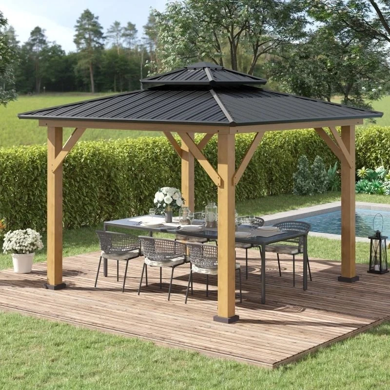 Outsunny Hardtop Garden Gazebo With Wooden Frame 3500x3500m - Grey - 84C-273 1 Outsunny Hardtop Garden Gazebo With Wooden Frame 3500x3500m - Grey - 84C-273