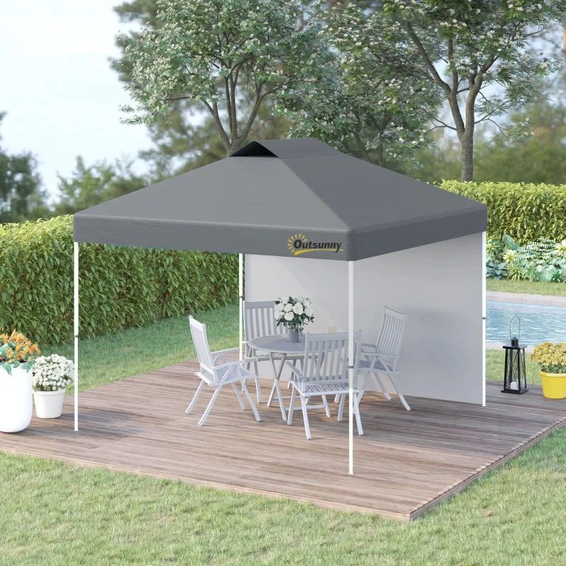 Outsunny Pop-Up Garden Gazebo With 1 Side And Roller Bag 3000x3000mm - Grey - 84C-278GY 1 Outsunny Pop-Up Garden Gazebo With 1 Side And Roller Bag 3000x3000mm - Grey - 84C-278GY