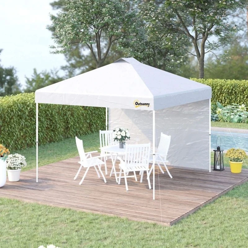 Outsunny Pop-Up Garden Gazebo With 1 Side And Roller Bag 3000x3000mm - White - 84C-278WT 1 Outsunny Pop-Up Garden Gazebo With 1 Side And Roller Bag 3000x3000mm - White - 84C-278WT