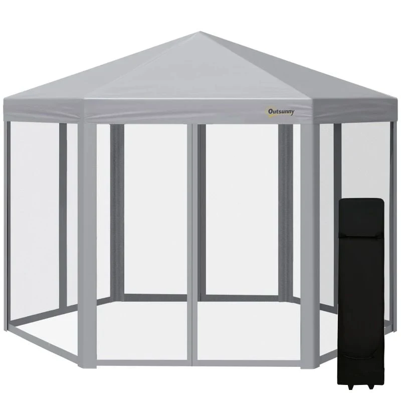 Outsunny Pop-up Hexagon Gazebo With Mesh Sidewalls 3000x3000mm - Grey - 84C-283GY 2 Outsunny Pop-up Hexagon Gazebo With Mesh Sidewalls 3000x3000mm - Grey - 84C-283GY - Image 2