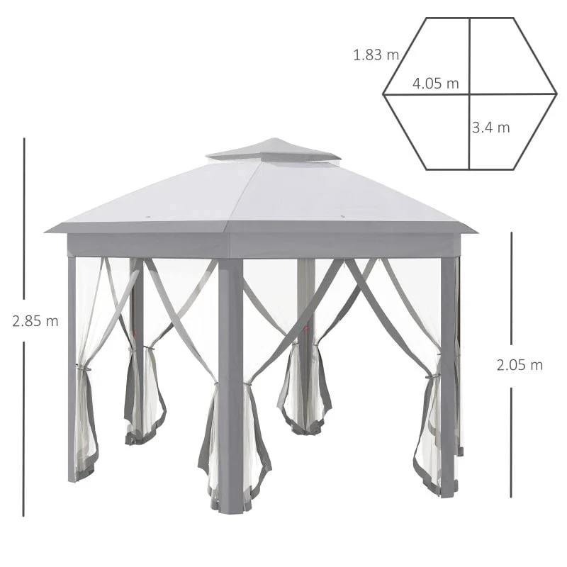 Outsunny Pop-up Hexagon Gazebo With Mesh Sidewalls 3000x3000mm - Grey - 84C-283GY 9 Outsunny Pop-up Hexagon Gazebo With Mesh Sidewalls 3000x3000mm - Grey - 84C-283GY - Image 9