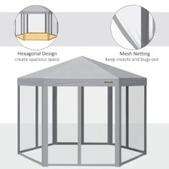 Outsunny Pop-up Hexagon Gazebo With Mesh Sidewalls 3000x3000mm - Grey - 84C-283GY 16 Outsunny Pop-up Hexagon Gazebo With Mesh Sidewalls 3000x3000mm - Grey - 84C-283GY -OUTSUNNY Sales Shop outsunny 84c 283gy 4