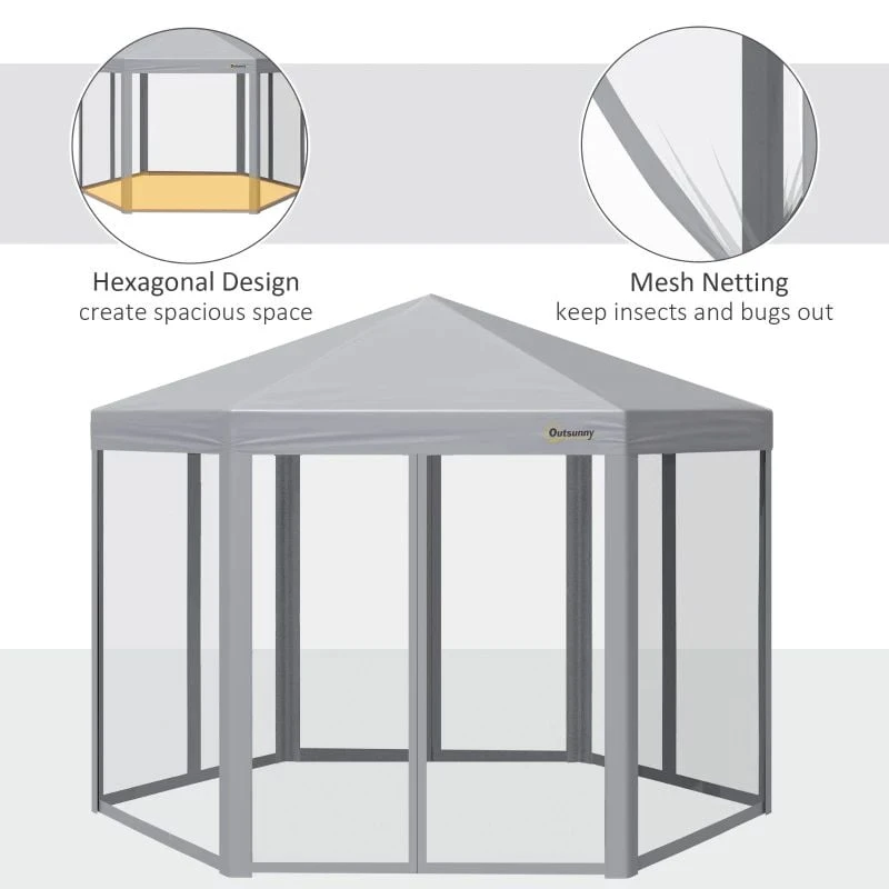 Outsunny Pop-up Hexagon Gazebo With Mesh Sidewalls 3000x3000mm - Grey - 84C-283GY 7 Outsunny Pop-up Hexagon Gazebo With Mesh Sidewalls 3000x3000mm - Grey - 84C-283GY - Image 7