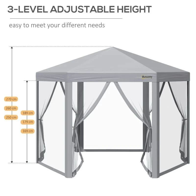 Outsunny Pop-up Hexagon Gazebo With Mesh Sidewalls 3000x3000mm - Grey - 84C-283GY 5 Outsunny Pop-up Hexagon Gazebo With Mesh Sidewalls 3000x3000mm - Grey - 84C-283GY - Image 5