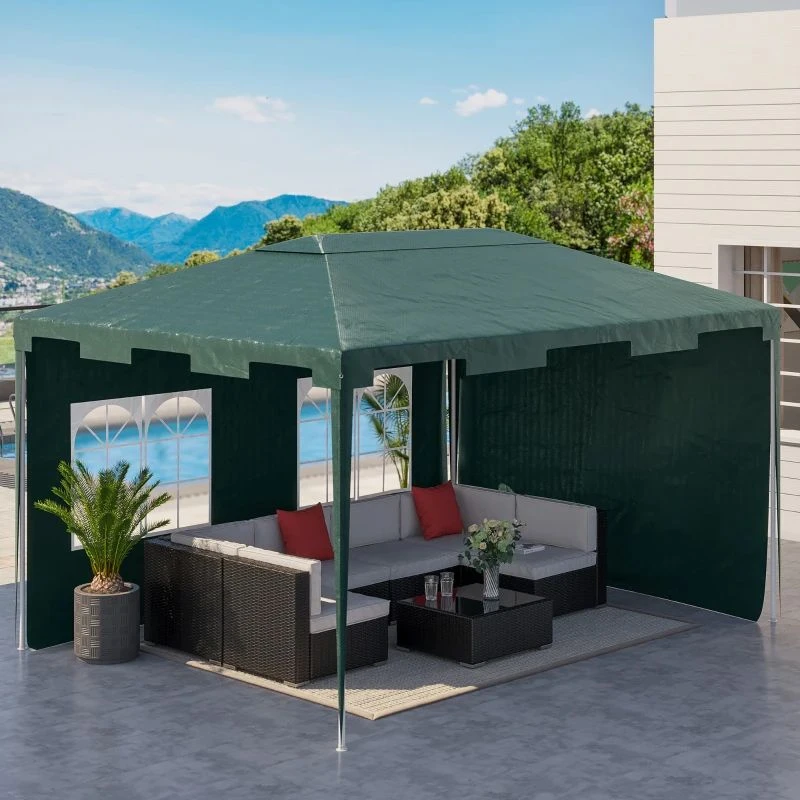 Outsunny Garden Gazebo Marquee With 2 Sidewalls 3000x4000mm - Green - 84C-329V01GN 1 Outsunny Garden Gazebo Marquee With 2 Sidewalls 3000x4000mm - Green - 84C-329V01GN