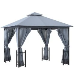 Outsunny 2 Tier Garden Gazebo With Curtains And Nets 3350x4000mm - Grey - 84C-331LG -OUTSUNNY Sales Shop outsunny 84c 331lg