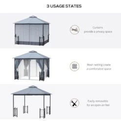 Outsunny 2 Tier Garden Gazebo With Curtains And Nets 3350x4000mm - Grey - 84C-331LG -OUTSUNNY Sales Shop outsunny 84c 331lg 4