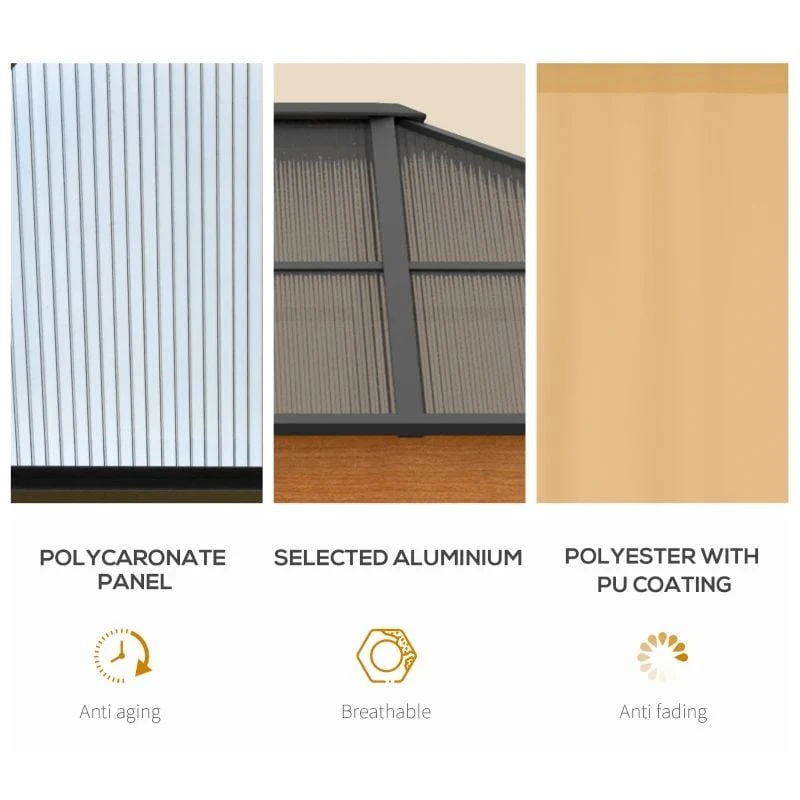 Outsunny Hardtop Garden Gazebo With Curtains And Nets 3000x3600mm - Khaki - 84C-347V00KK 6 Outsunny Hardtop Garden Gazebo With Curtains And Nets 3000x3600mm - Khaki - 84C-347V00KK - Image 6