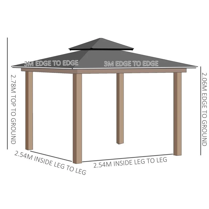 Outsunny 2 Tier Hardtop Gazebo With Curtains And Nets 3000x3000mm - Khaki - 84C-364V00KK 9 Outsunny 2 Tier Hardtop Gazebo With Curtains And Nets 3000x3000mm - Khaki - 84C-364V00KK - Image 9