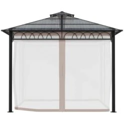 Outsunny 2 Tier Hardtop Gazebo With Curtains And Nets 3000x3000mm - Khaki - 84C-364V00KK 11 Outsunny 2 Tier Hardtop Gazebo With Curtains And Nets 3000x3000mm - Khaki - 84C-364V00KK -OUTSUNNY Sales Shop outsunny 84c 364v00kk 10 1