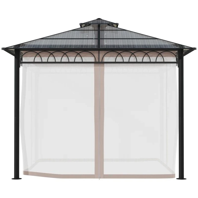 Outsunny 2 Tier Hardtop Gazebo With Curtains And Nets 3000x3000mm - Khaki - 84C-364V00KK 3 Outsunny 2 Tier Hardtop Gazebo With Curtains And Nets 3000x3000mm - Khaki - 84C-364V00KK - Image 3