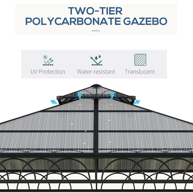 Outsunny 2 Tier Hardtop Gazebo With Curtains And Nets 3000x3000mm - Khaki - 84C-364V00KK 6 Outsunny 2 Tier Hardtop Gazebo With Curtains And Nets 3000x3000mm - Khaki - 84C-364V00KK - Image 6