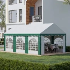Outsunny Marquee With 6x Windows & 2 Doors 4000x6000mm - White & Green - 84C-369V01GN