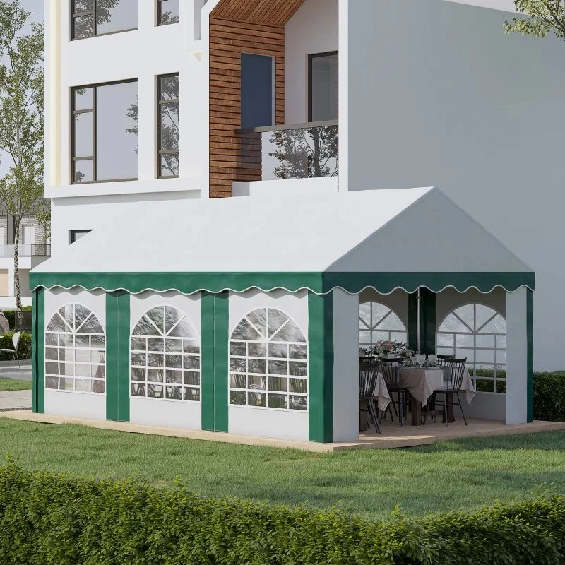 Outsunny Marquee With 6x Windows & 2 Doors 4000x6000mm - White & Green - 84C-369V01GN 1 Outsunny Marquee With 6x Windows & 2 Doors 4000x6000mm - White & Green - 84C-369V01GN