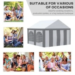 Outsunny Marquee With 4x Windows & 2 Doors 4000x4000mm - White & Grey - 84C-375V01GY -OUTSUNNY Sales Shop outsunny 84c 375v01gy 3