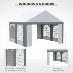 Outsunny Marquee With 4x Windows & 2 Doors 4000x4000mm - White & Grey - 84C-375V01GY -OUTSUNNY Sales Shop outsunny 84c 375v01gy 4
