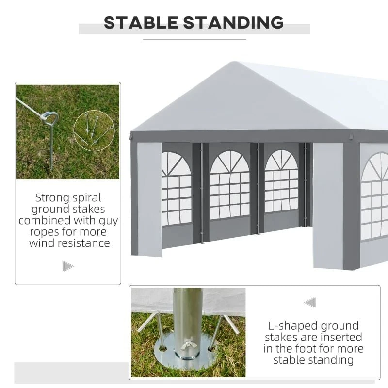 Outsunny Marquee With 6x Windows & 2 Doors 4000x6000mm - White & Grey - 84C-375V02GY 5 Outsunny Marquee With 6x Windows & 2 Doors 4000x6000mm - White & Grey - 84C-375V02GY - Image 5