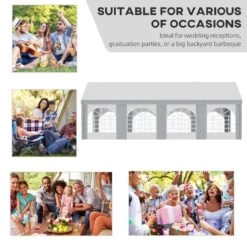 Outsunny Marquee With 8x Windows & 2 Doors 4000x8000mm - White & Grey - 84C-375V03GY -OUTSUNNY Sales Shop outsunny 84c 375v03gy 3