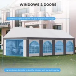 Outsunny Marquee With 8x Windows & 2 Doors 4000x8000mm - White & Grey - 84C-375V03GY -OUTSUNNY Sales Shop outsunny 84c 375v03gy 4