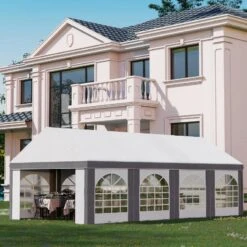 Outsunny Marquee With 8x Windows & 2 Doors 4000x8000mm - White & Grey - 84C-375V03GY